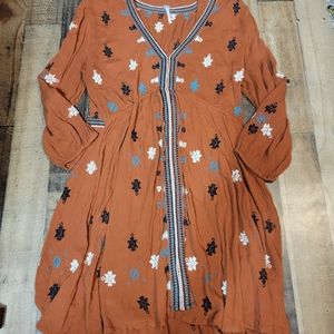 M Terracotta Embroidered Free People Dress